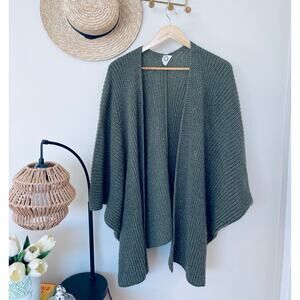 Open-Front Olive Green Knit Cardigan Sweater